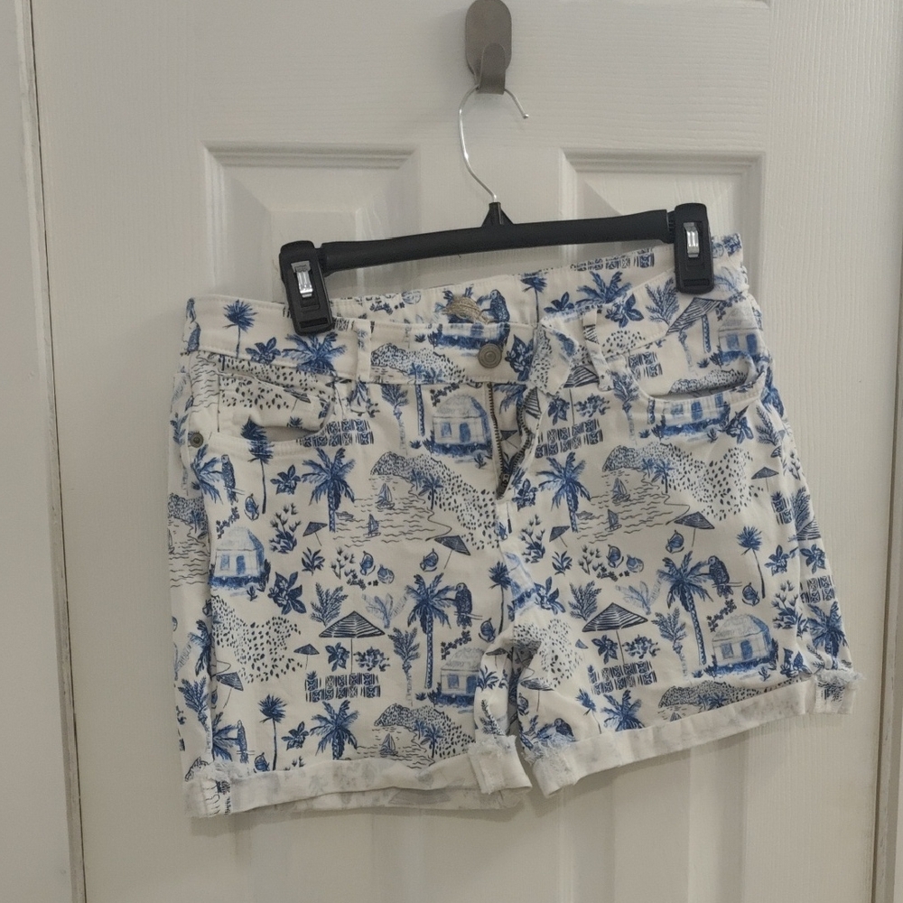 Women's Blue and White Printed Shorts